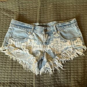 Billabong Women's Light Blue Patterned Jean Shorts